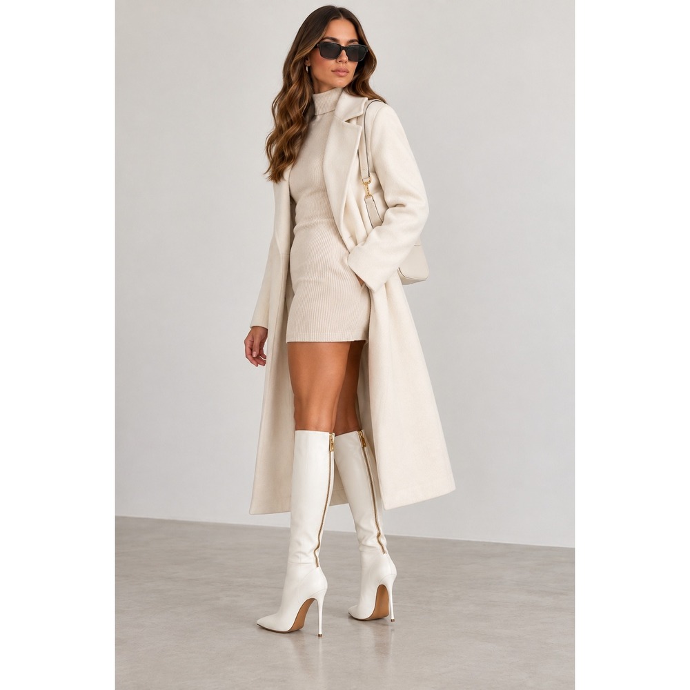 FEMME LA Boots Women 6 White Excellent Vegan Leather Stiletto Pointed Toe Zip